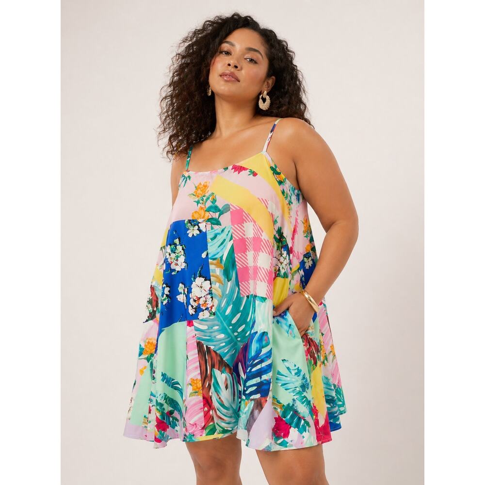 ASOS Tropical Floral Mini Tank Dress Size 14 Vacation Beach Sundress